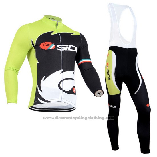 2014 Cycling Jersey Castelli SIDI Black and Green Long Sleeve and Bib Tight